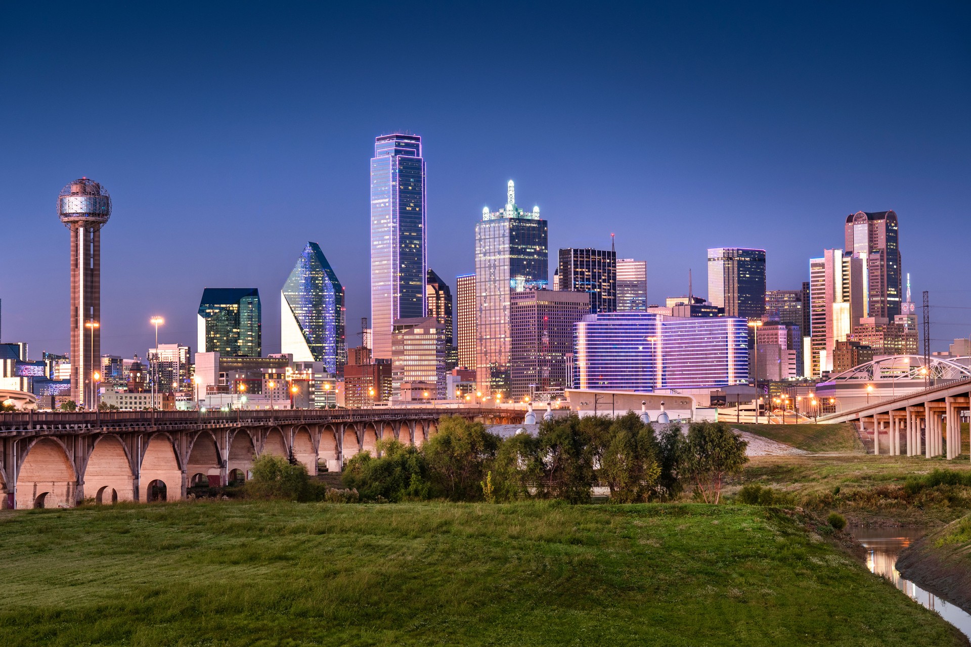 Downtown city skyline view of the buildings in Dallas Texas USA